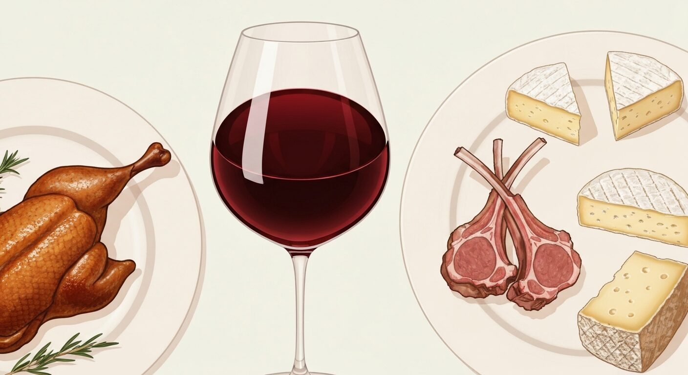 ニュイ・サン・ジョルジュとペアリング料理のイラスト