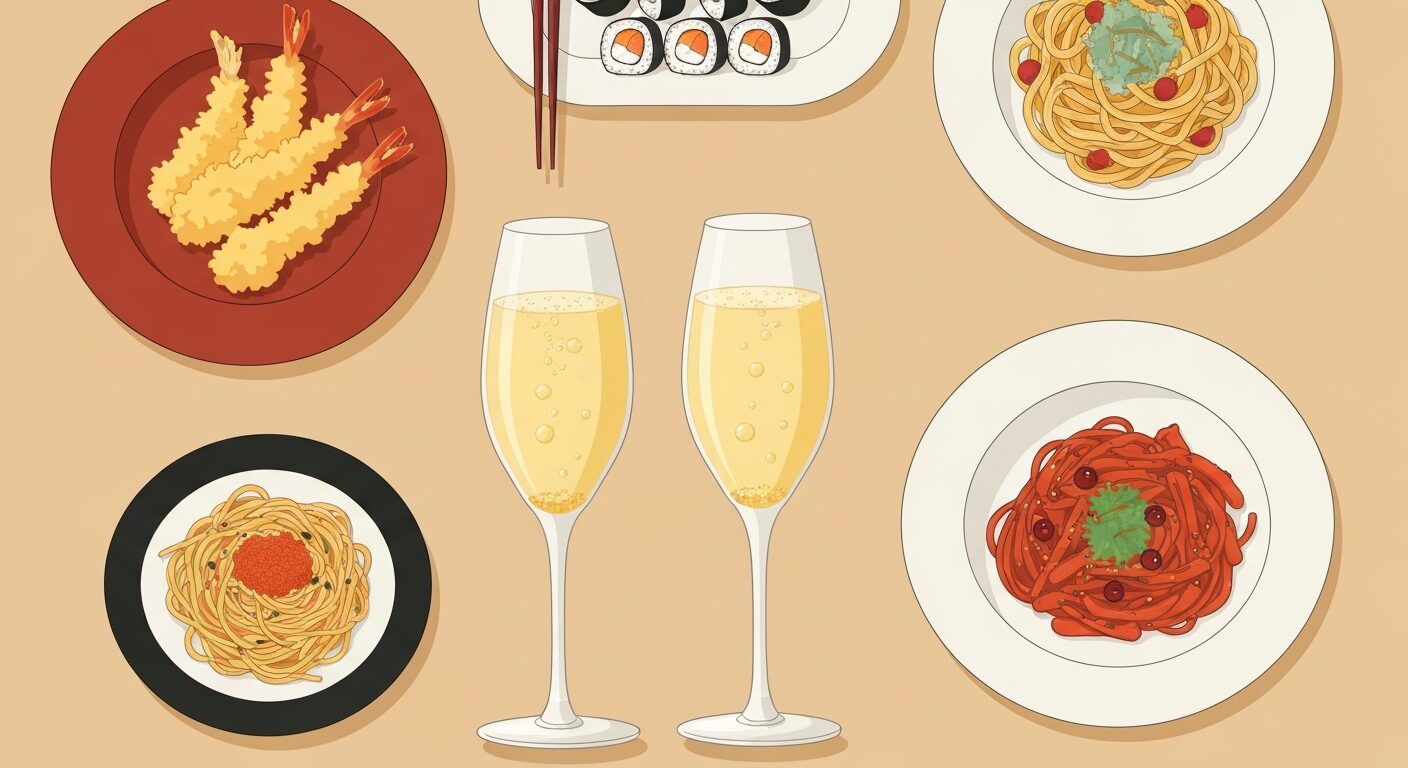 フランチャコルタのペアリング 天ぷら 刺身 パスタ チーズ